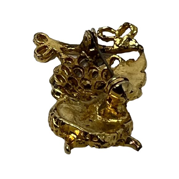 Owl Brooch Clear Rhinestone Eyes Filigree Gold Tone Vintage Pin - Picture 3 of 8